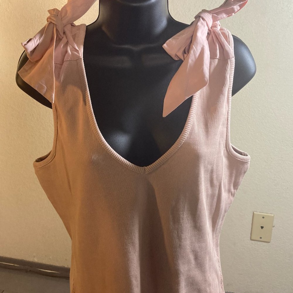Pink Tank Top with Tied-Shoulder Details.